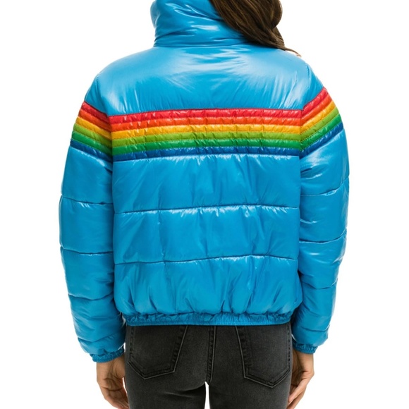 Women’s 6 Stripe Luxe Apres Puffer Jacket - Glossy Ocean - Picture 3 of 7